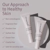 epionce approach to healthy skin graphic with two tubes and free-from checklist