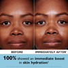 Before and immediately after photos showing skin hydration boost