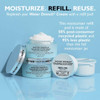 Water Drench moisturize, refill, reuse graphic with jar and refill pod