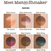 theBalm Meet Matt(e) Shmaker eyeshadow swatches labeled by shade name