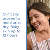 Smiling woman with moisturizing claim text
