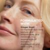 Close-up of woman's face with formulated with ginger root text