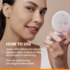 Woman applying Avene tinted compact with sponge, how to use and reapply instructions
