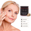 Woman touching her cheek beside Environmental Detox jar, non-toxic, vegan, gluten free icons