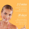 Woman applying lip gloss with 3-5 mins and 30 days result text