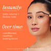 Woman applying brow gel, instantly and over time graphic