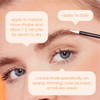 Brow application tips shown on a close-up of an eye