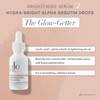 Glow-Getter brightening serum graphic with three callouts