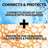 Corrects signs of sun damage with niacinamide, protects from UVA/UVB rays text