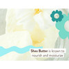 White flowers, shea butter nourish and moisturize ingredient graphic