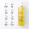 Bottle beside free-from icons including fragrance and soap free
