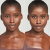 Before and after model wearing Colorescience Face Shield Flex SPF 50 in Rich Deep