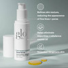 glo Skin Beauty Renew Serum bottle with texture, oil and brightening benefit icons