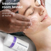 Esthetician applying cream to a client, treatment room tested text