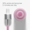 Dropper and open bottle with text: 30% acids and enzymes, 3 minutes per day