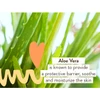 Aloe vera leaves with aloe vera ingredient benefit text