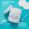 Open pad jar with 20% exfoliating complex, amino acids, vitamin E, green tea and chamomile