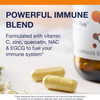 Capsules beside the bottle with immune blend ingredient text