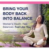 Woman meditating with women's health text