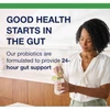Woman drinking water with Good Health Starts in the Gut text