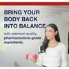 Woman holding a dumbbell, bring your body back into balance graphic