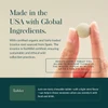 Fingers holding a chewable tablet, made in the USA with global ingredients graphic