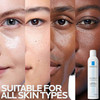 Faces of four skin tones beside Thermal Spring Water can, suitable for all skin types