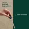 Hand holding a dropper, featured herb sweet wormwood graphic