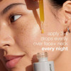 Woman applying serum by dropper, apply 3-4 drops over face and neck every night