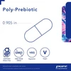 Poly-Prebiotic 0.905 inch capsule size graphic with gluten-free, GMO-free, vegetarian and vegan icons