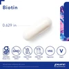 Biotin capsule with size marking and gluten-free, non-GMO and vegan icons