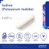 Iodine capsule, 0.629 in, with gluten free, non-GMO and vegan icons