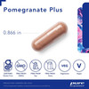Pomegranate Plus 0.866 in capsule with gluten-free, non-GMO, soy-free, dairy-free, vegetarian and vegan icons