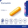 Curcumin capsule measuring 0.866 inches with free-from and vegan icons