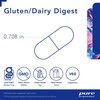 Gluten/Dairy Digest capsule outline measuring 0.708 inches with non-GMO icons