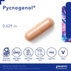 Pycnogenol capsule measuring 0.629 inches with non-GMO icons