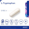L-Tryptophan 0.905 in capsule with gluten-free, non-GMO, soy-free, dairy-free, vegetarian and vegan icons