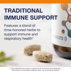 Two Essential Defense tablets beside the bottle, blend of traditional Chinese herbs graphic