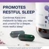 Green capsules beside the bottle, kava and melatonin graphic