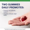 Hand holding two berry gummies, two gummies daily graphic