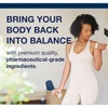 Woman lifting a dumbbell, bring your body back into balance graphic