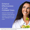 Smiling woman holding a salad fork with low FODMAP diet text