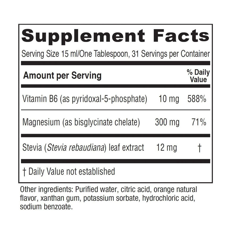 Magnesium Tonic supplement facts panel, 15 mL serving, 31 servings