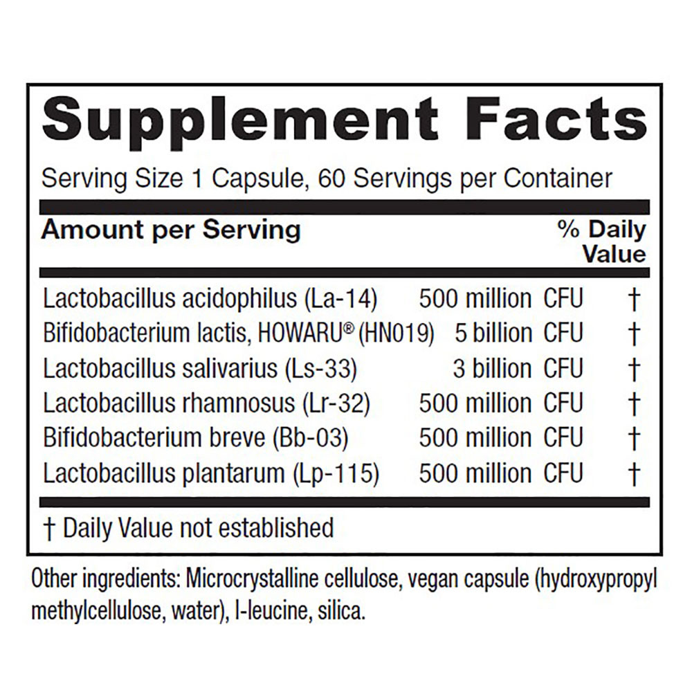 Flora Symmetry supplement facts with probiotic strains