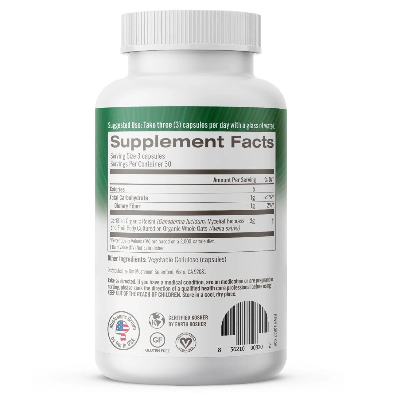 Om Reishi Supplement Facts 2000 mg full-spectrum mushroom panel
