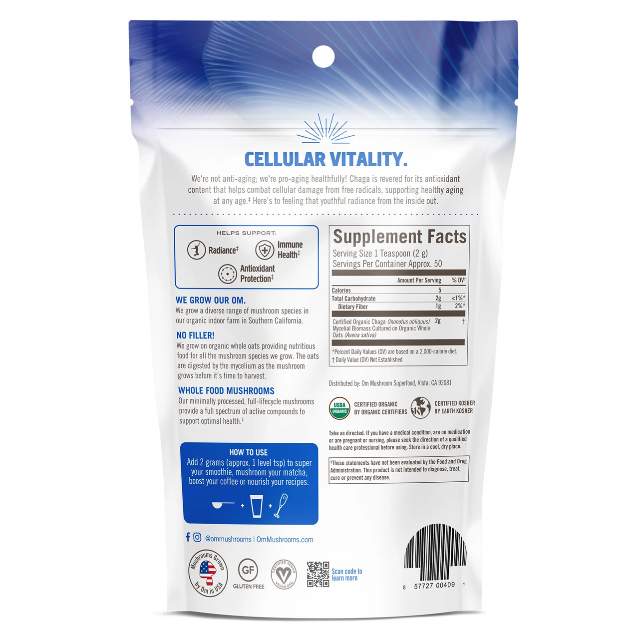 Om Mushroom Chaga Mushroom Superfood Powder - 100 Grams