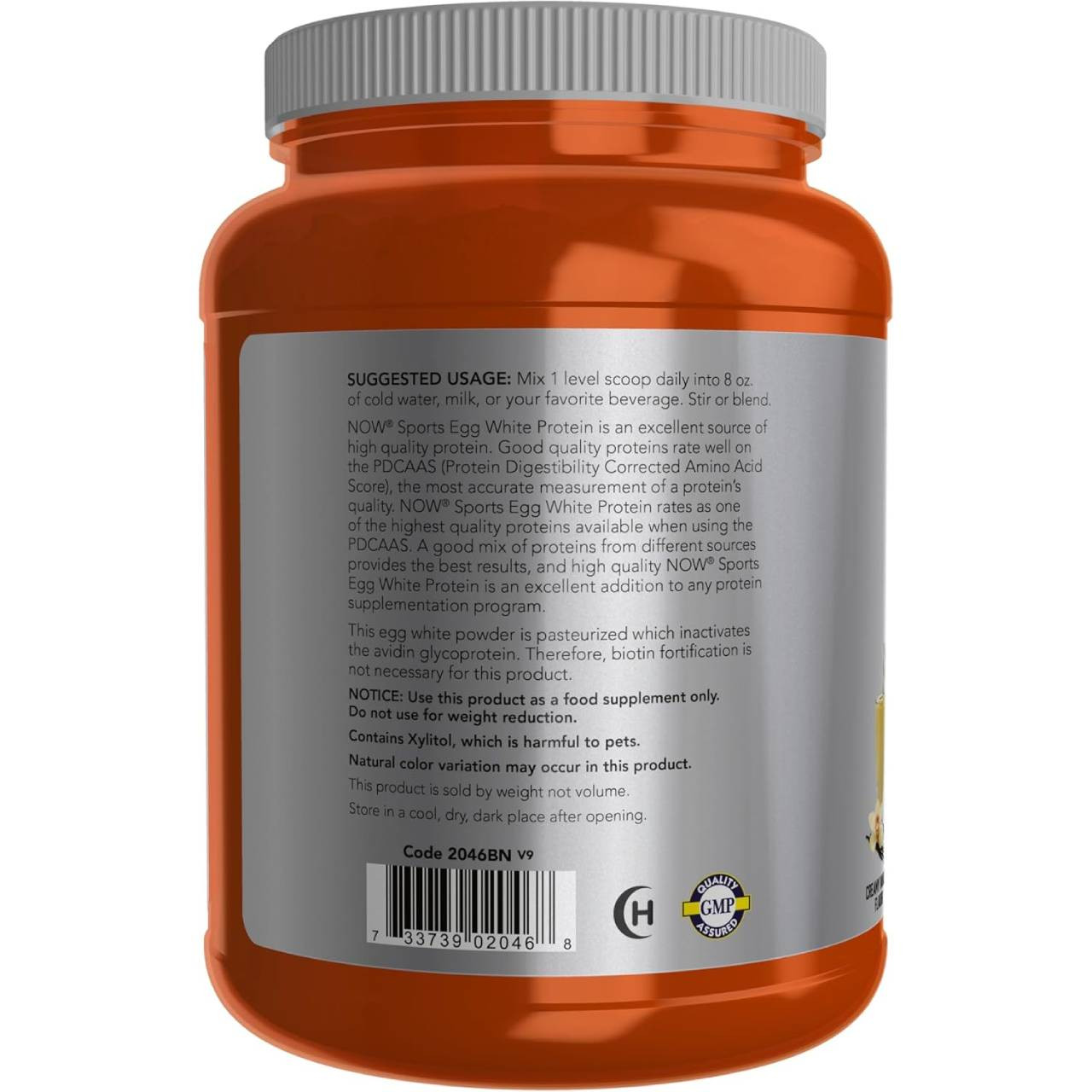 NOW Sports Egg White Protein tub back label with directions