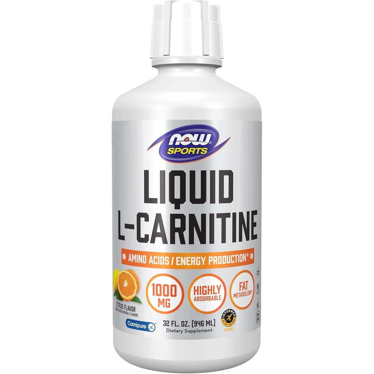 NOW Sports L-Carnitine Liquid 1000mg, Citrus Flavor