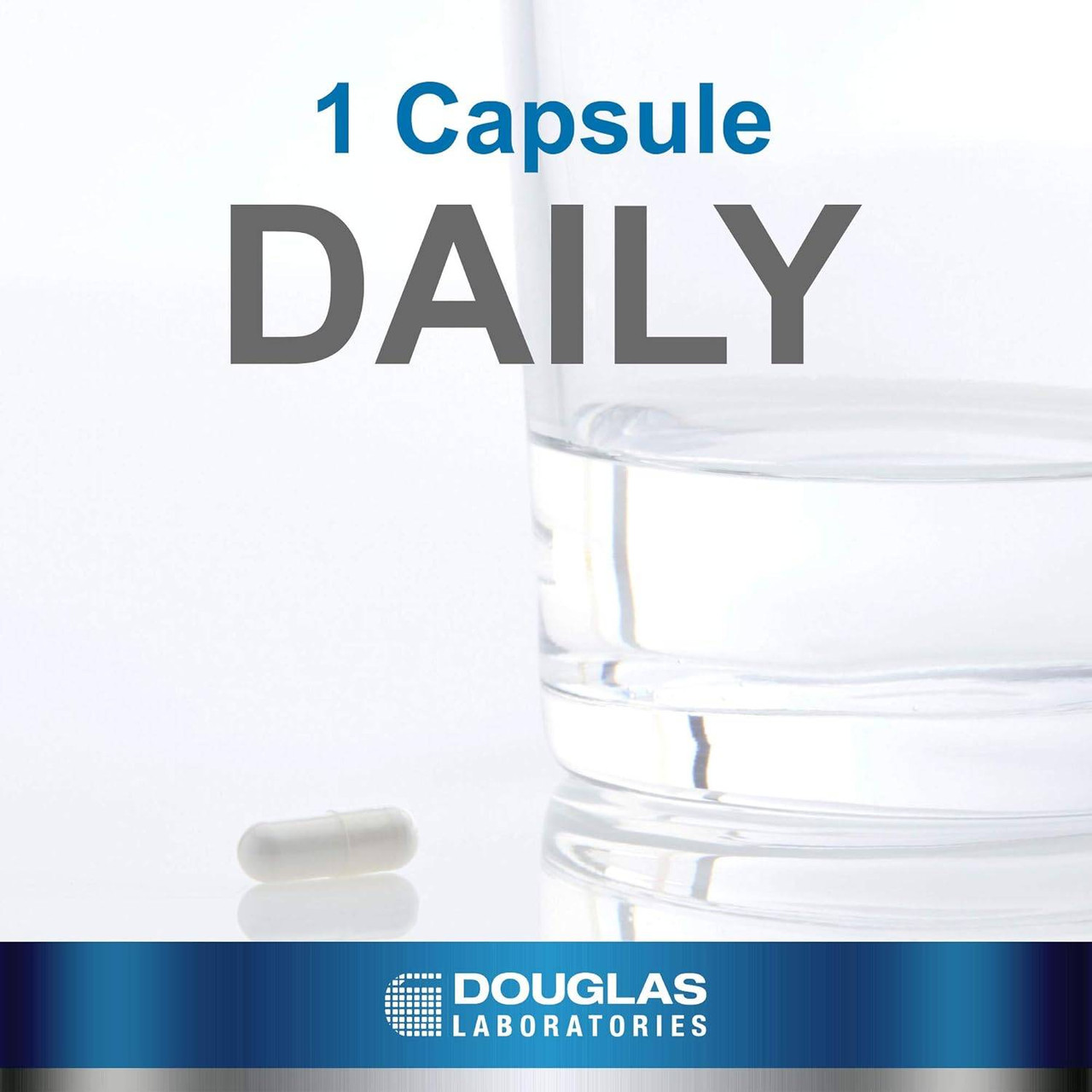 Glass of water and capsule, 1 capsule daily graphic