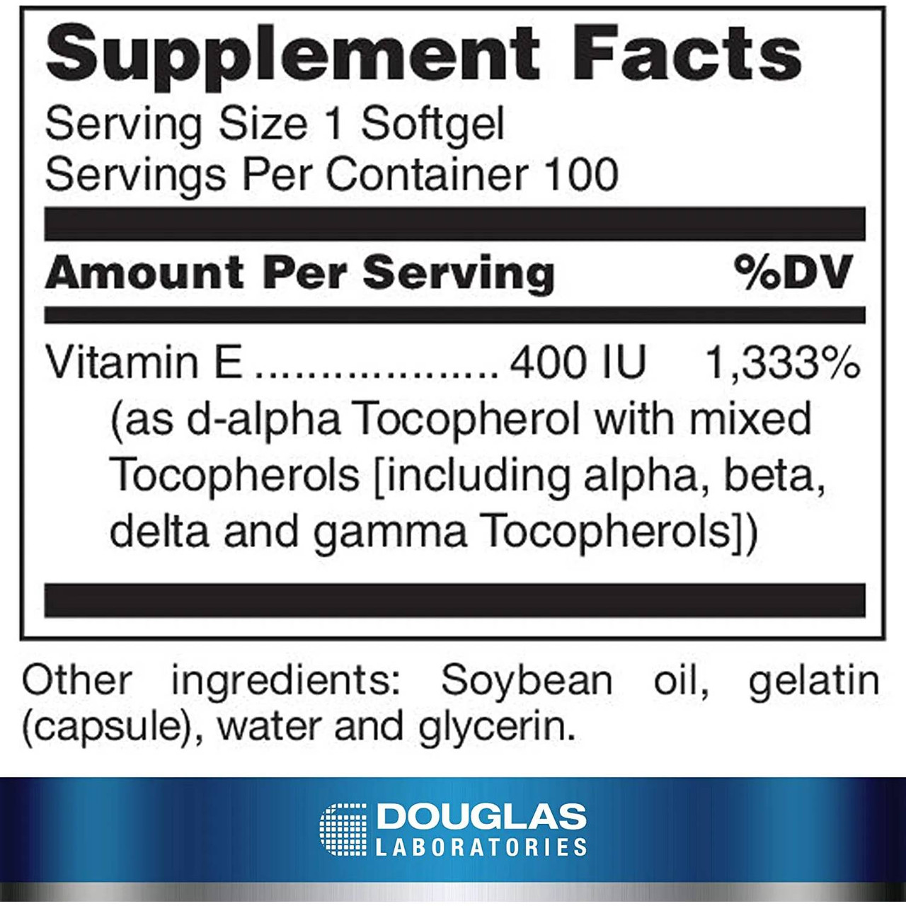 Douglas Labs Natural Vit E Complex 400 I.U. - 100 Softgel Capsules